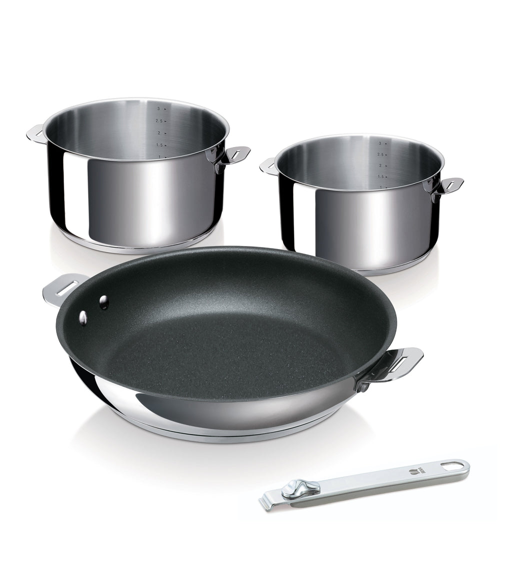 Evolution Classic 4-pcs Set: Frying Pan 28 cm, 2 Saucepans 14, 18 cm + handle