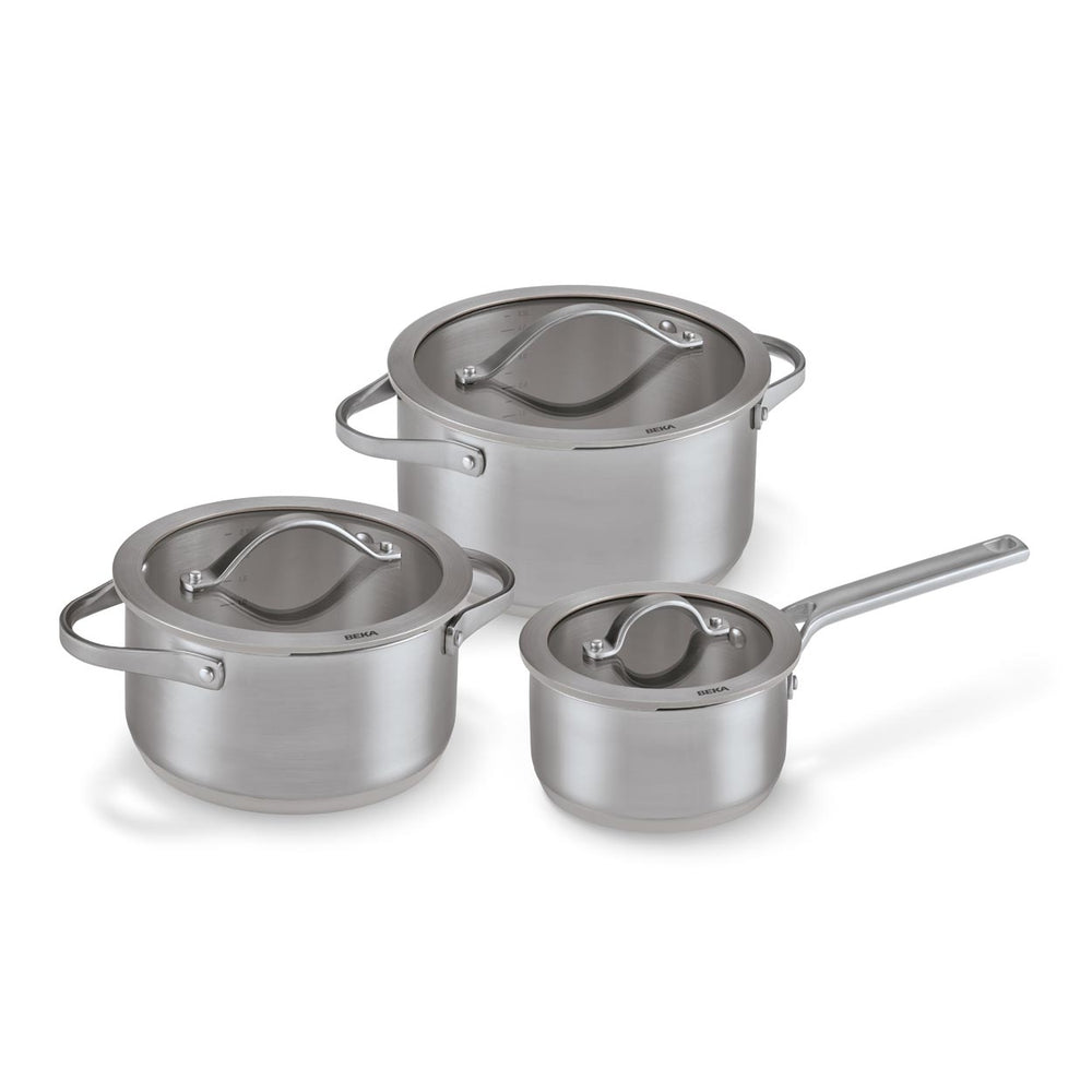 Sensa 3-teiliges Set - Stielkasserolle 16 cm, Kochtopf 20 & 24 cm Latte