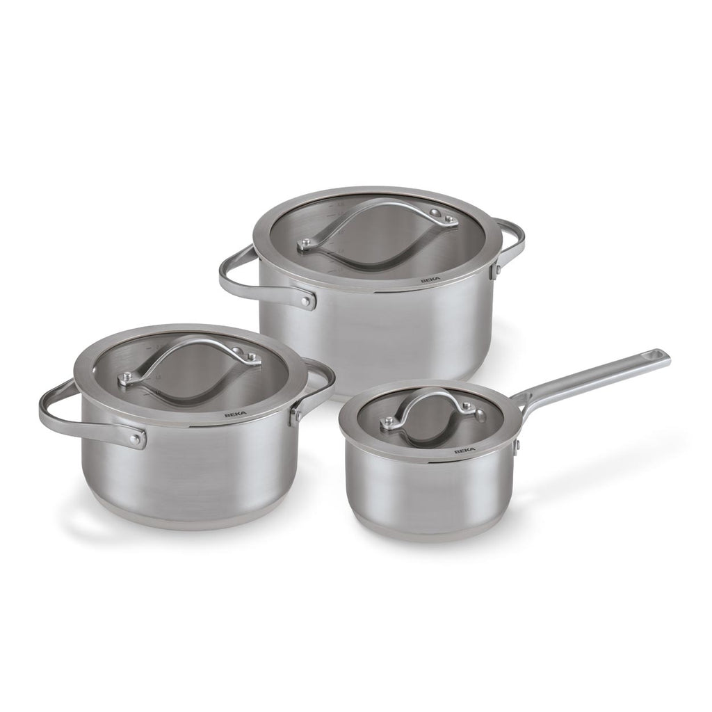 Sensa 3-teiliges Set - Stielkasserolle 16 cm, Kochtopf 20 & 24 cm Latte