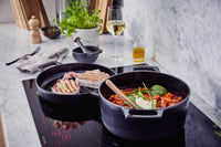 Nori Duo – Schmortopf mit Dämpfeinsatz 20 cm + Ledergriffe